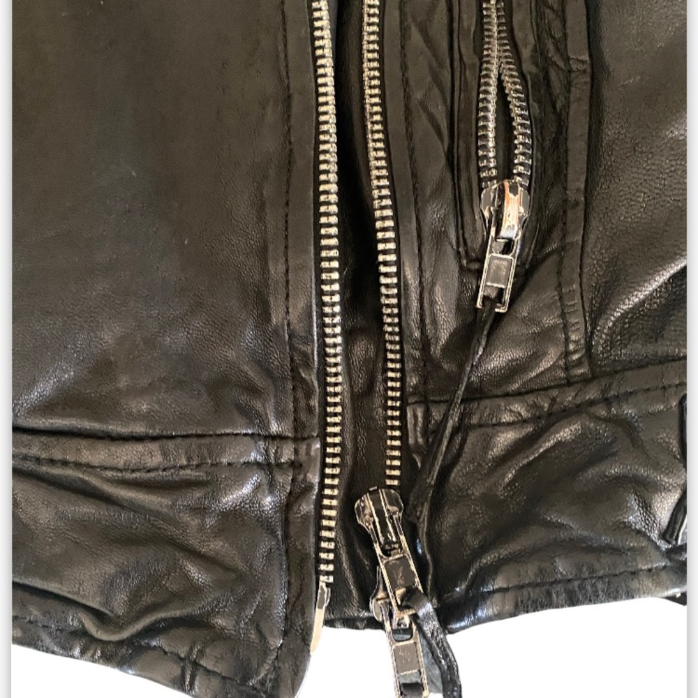 All Saints Worley Cropped 3/4 Sleeve Moto Leather Jacket - Picture 6 of 16